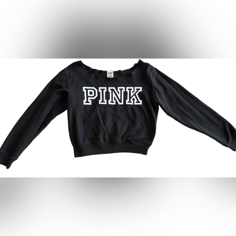 Victoria's Secret Black Off-Shoulder Sweater with White Lettering